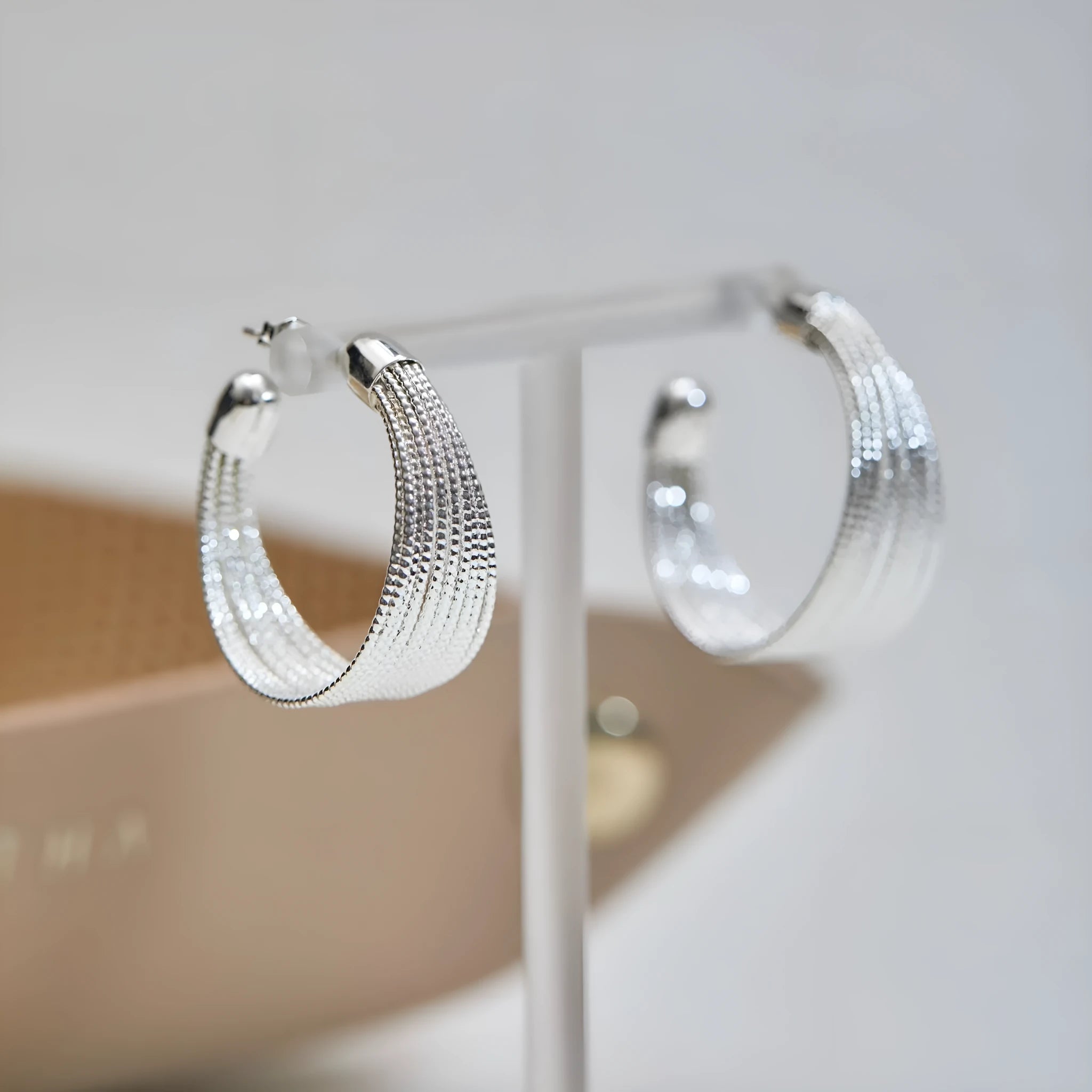 Geometric multi-layer copper earrings in silver or gold finish as stud or clip styles
