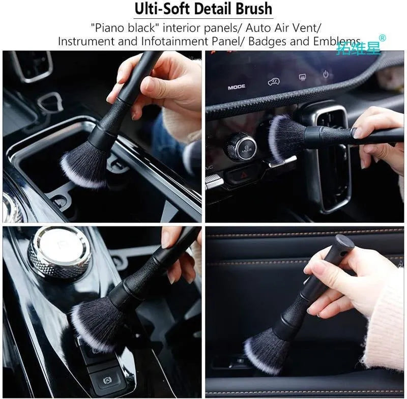 Black car detailing brush with soft pig hair bristles, showing 240mm length.