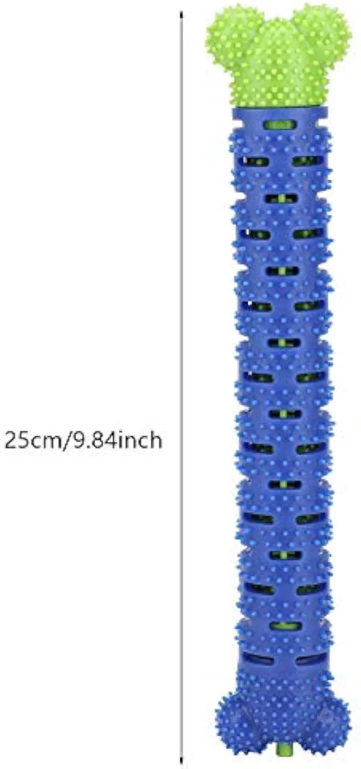 Blue green 25cm dog dental cleaning toy with silicone brush head and textured chewing surface