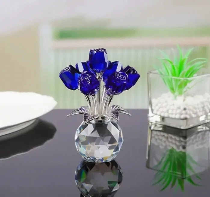 K9 crystal glass decorative rose ornament with geometric Chinese style design in multiple colour options