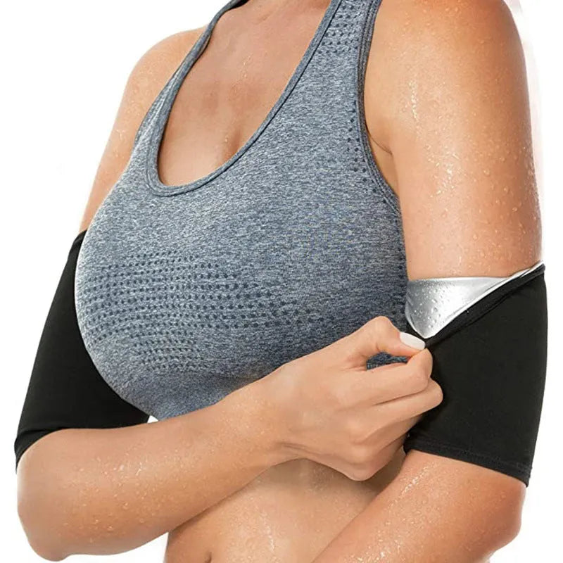 Blue and silver sports arm band sweatband shown with size tags for S/M, L/XL, XXL/3XL, and 4XL/5XL.