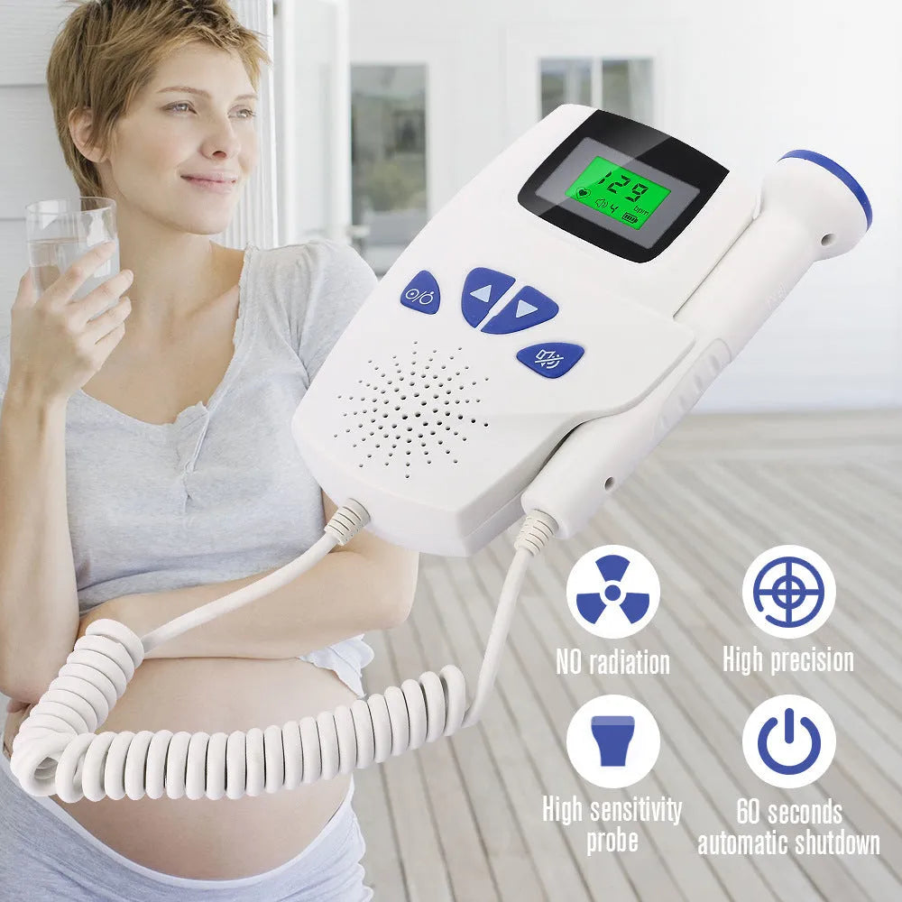 Digital waveform dual display fetal doppler heart rate monitor with TFT colour screen and ergonomic probe