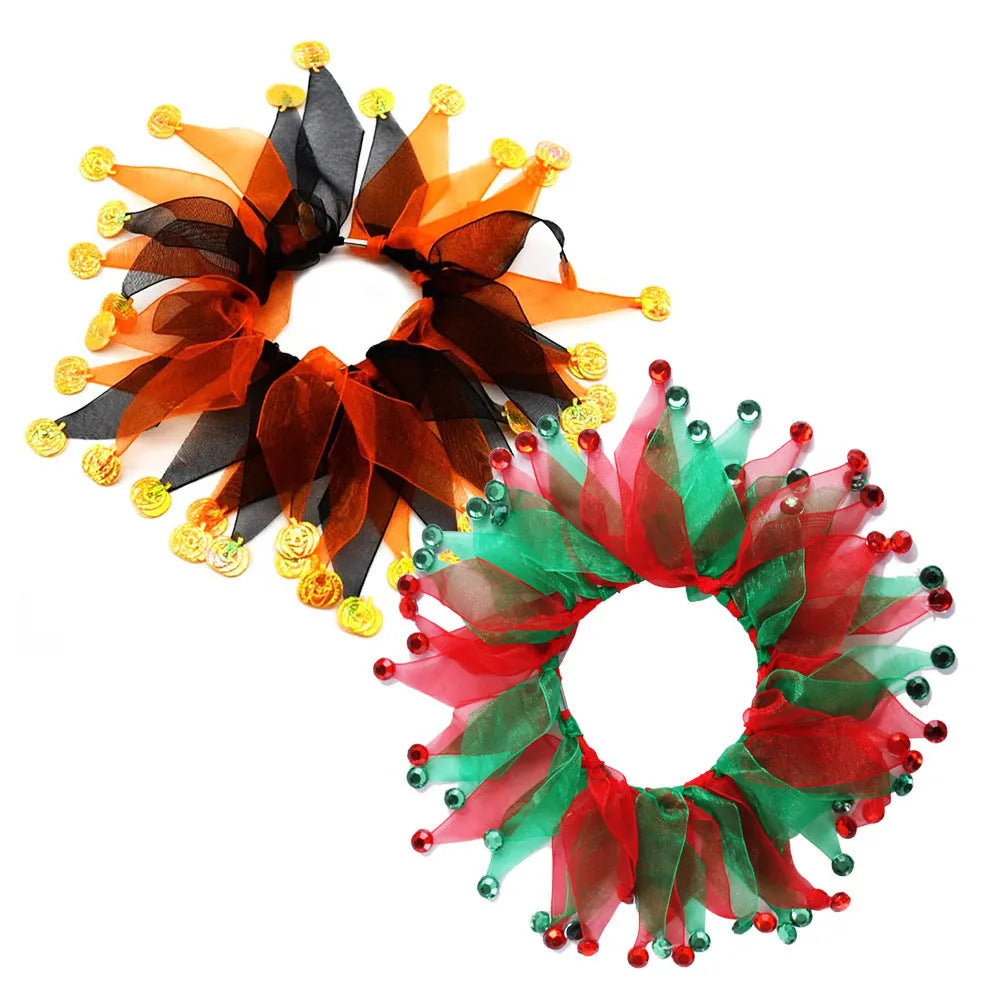 Colourful cloth dog collar with tie dye patterns in seasonal colours