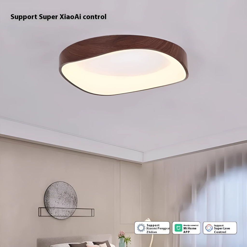 Mid-ancient full spectrum intelligent ceiling lamp in walnut colour for bedroom study use