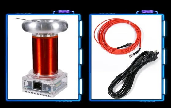 Music Tesla coil driver board unit with controller and cables for 220V high-voltage arc demonstrations.