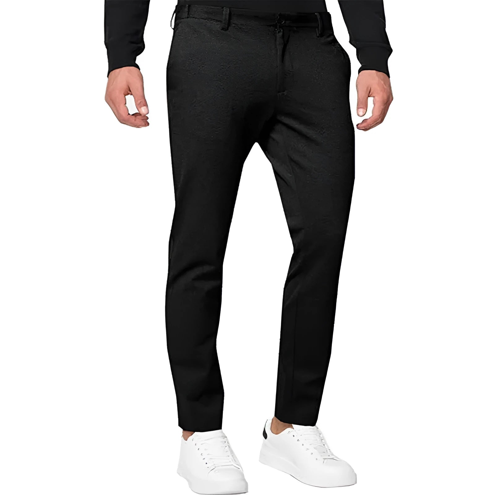 Men's tapered slim-fit chino trousers in army green with stretch fabric and mid-waist design
