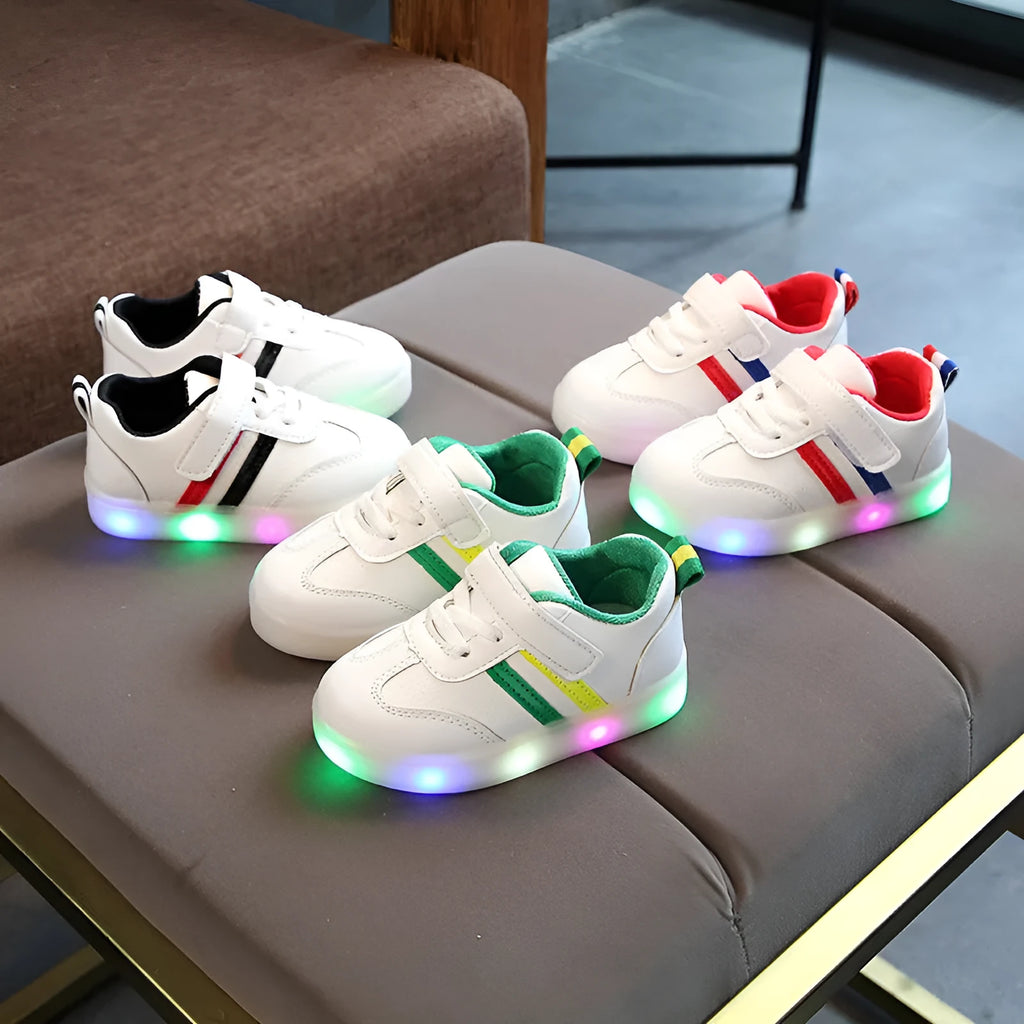 Kimmy White LED sneakers for children in black with artificial PU upper and rubber sole