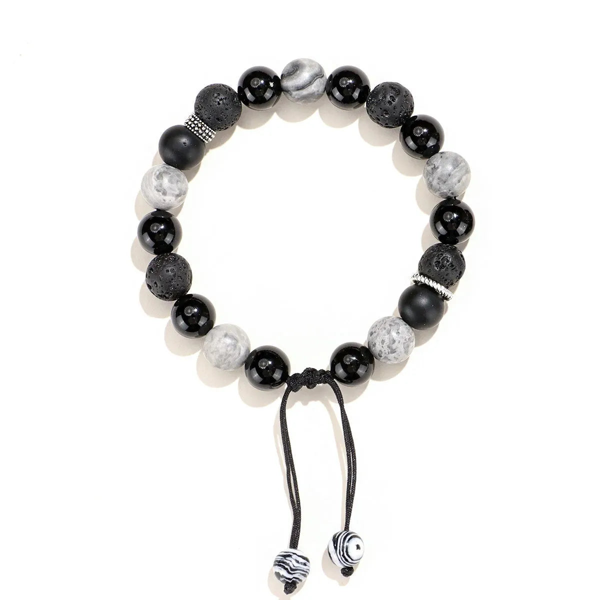 Diamond-shaped black agate map stone volcanic rock bracelet in New Chinese style.