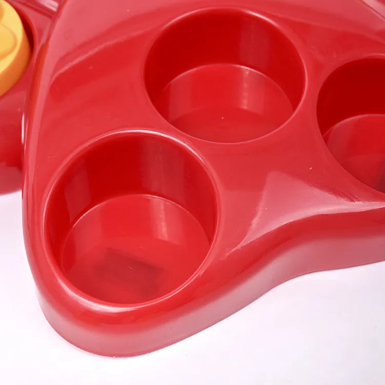 Red natural rubber pet puzzle feeder toy for cats and dogs measuring 25x25 cm