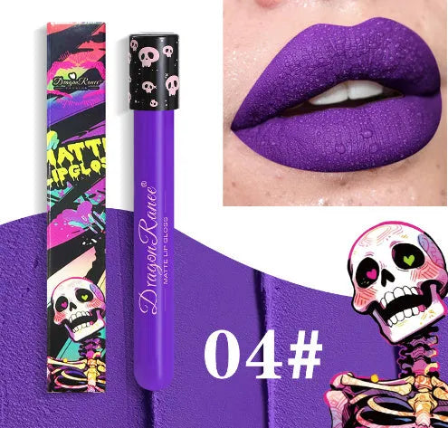 Halloween creative makeup lip gloss in skull test tube with matte gold silver finish