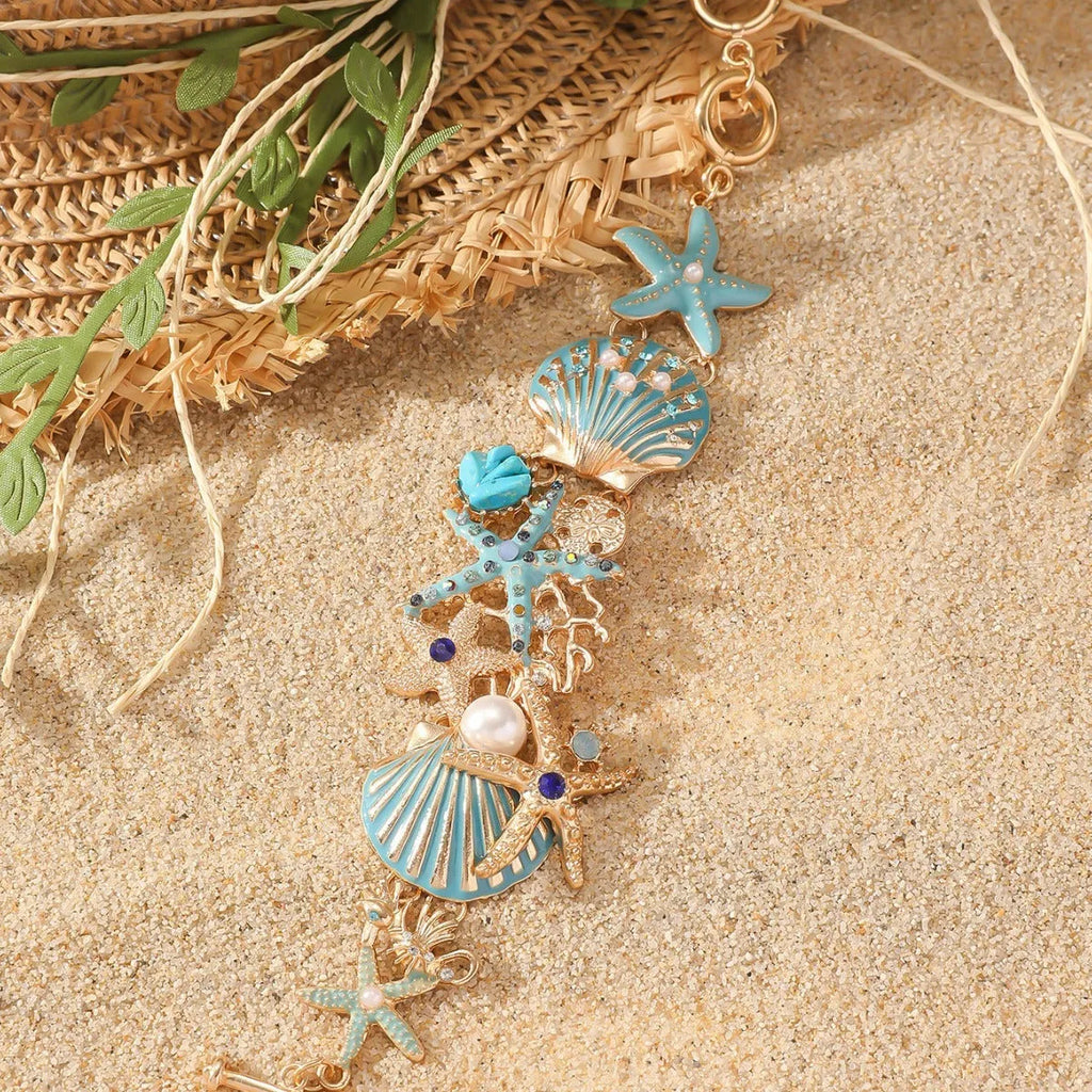 Women's alloy rhinestone marine bracelet with boat anchor and shell design in coastal colours
