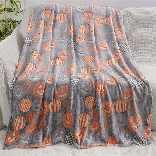 Colourful cartoon pattern flannel blanket for children, shown in two size options.