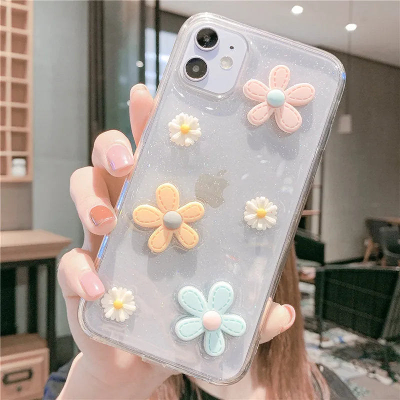 Soft rubber iPhone case with girl heart design and New Year's flowers pattern for multiple iPhone models