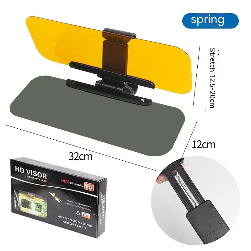 Anti-high beam car sun visor with acrylic lens and telescopic installation for universal vehicle fit