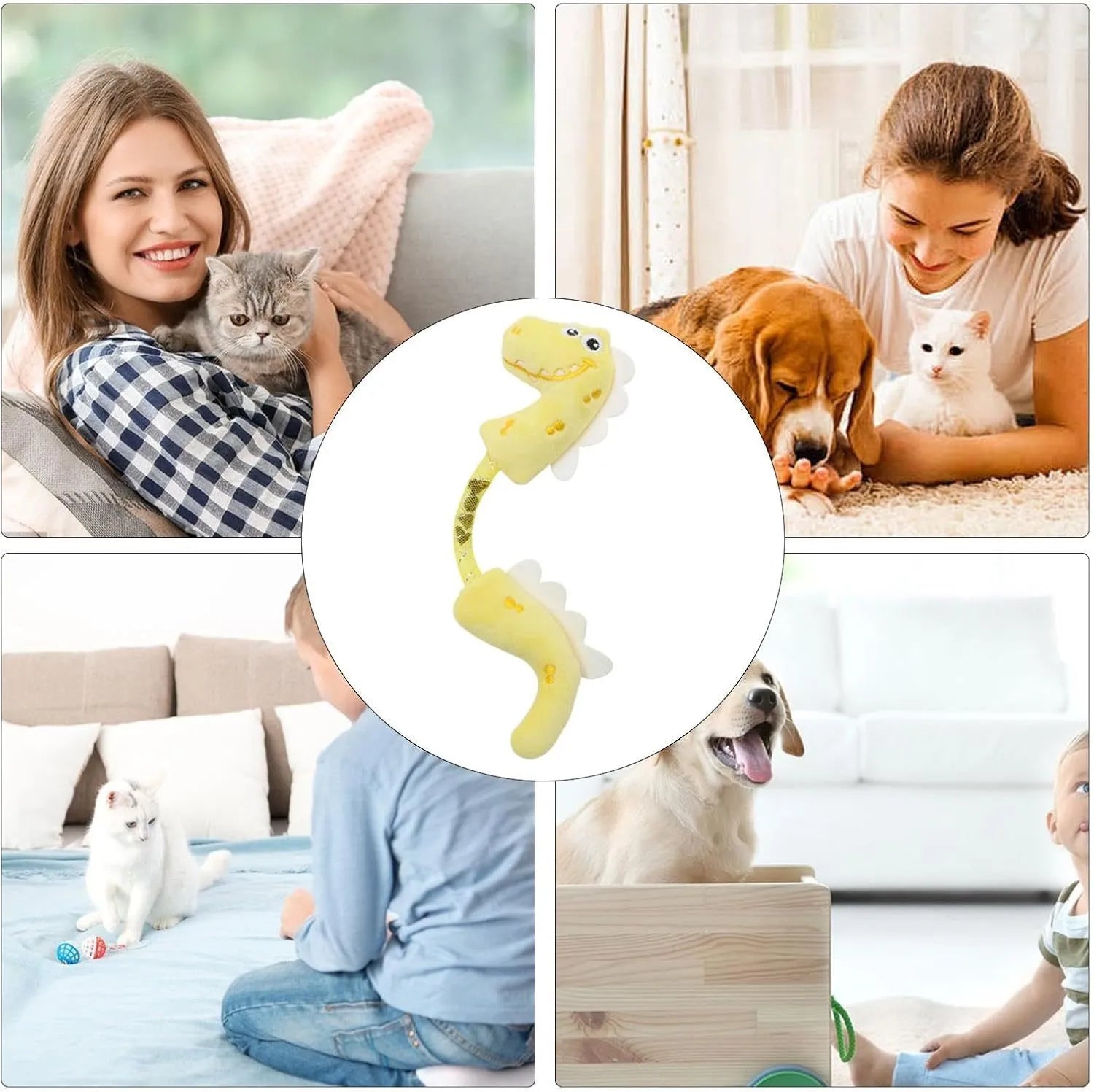 Four cat toys including rope, spring, kicker and plush types for indoor feline entertainment