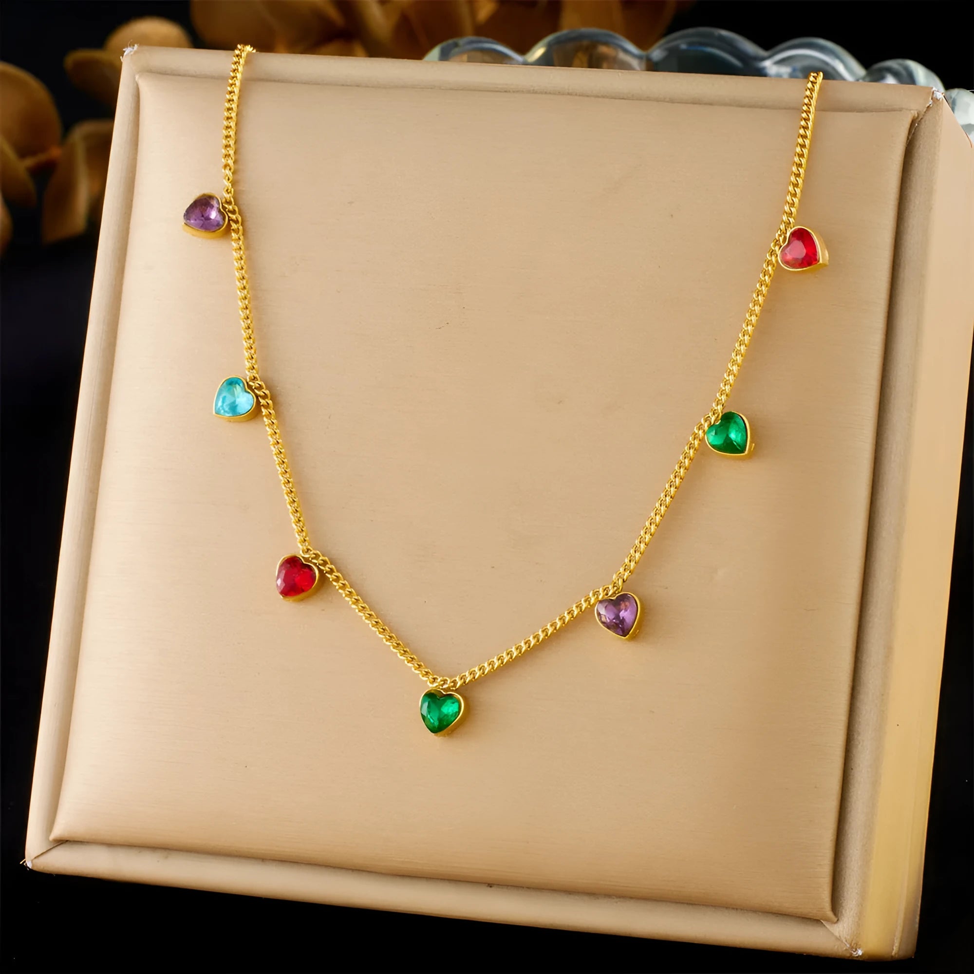 Gold-plated stainless steel necklace with heart pendant, adjustable 41-50cm length