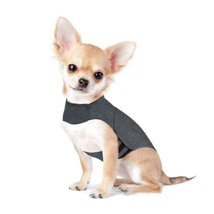 Heather grey dog anxiety vest or warm jacket for small, medium and large breed dogs.