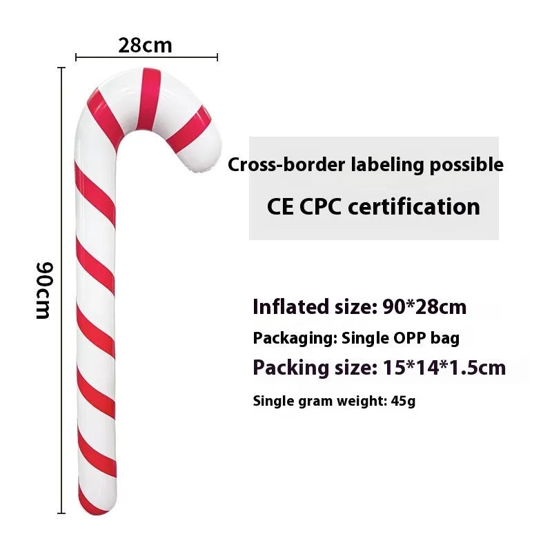 Large red inflatable Christmas ball with flash lights, shown with manual pump, for garden decoration.