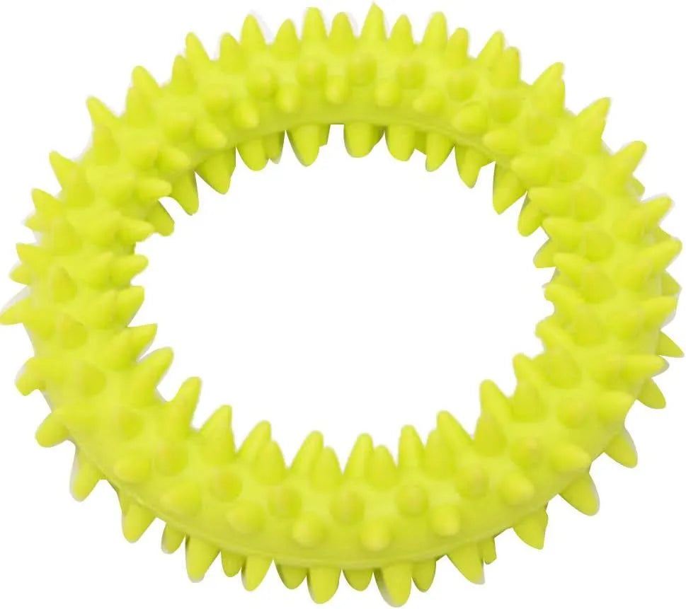 TPR spiky circle ring dog chew toy in selected colour, 9.5cm diameter