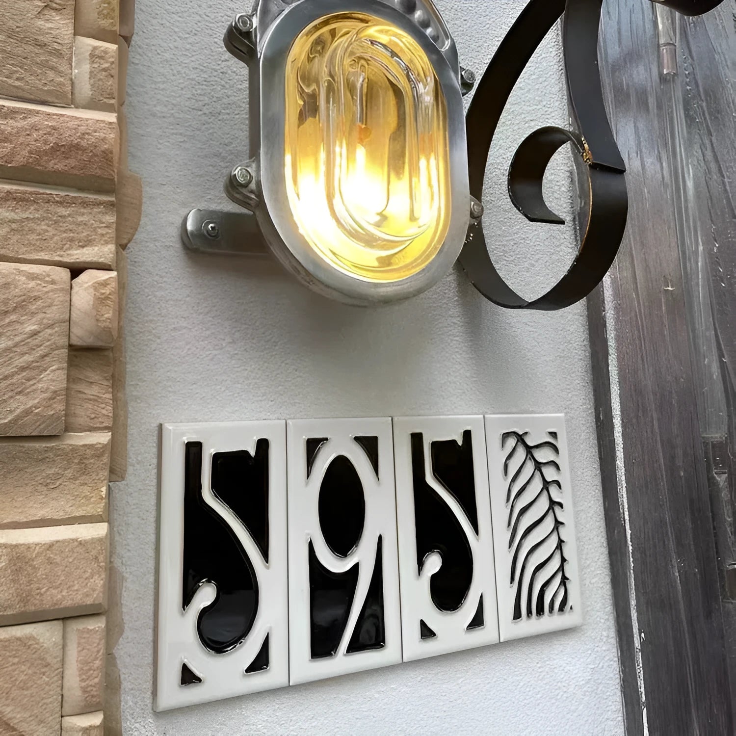 Handmade enamel art ceramic retro doorplate with number, 76 × 152mm dimensions