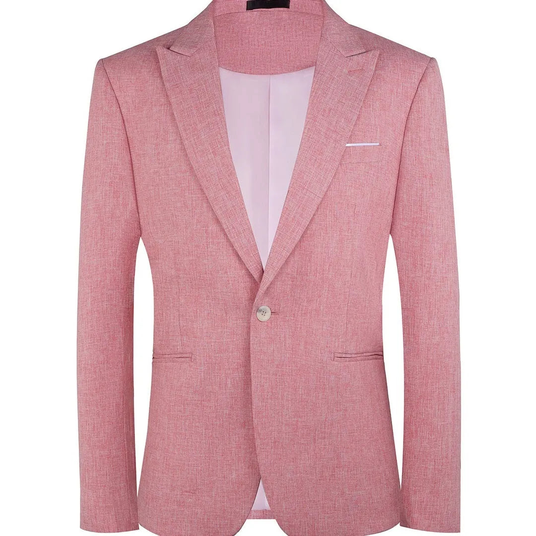 Men's casual western-style suit jacket in pink and light blue colours showing front view