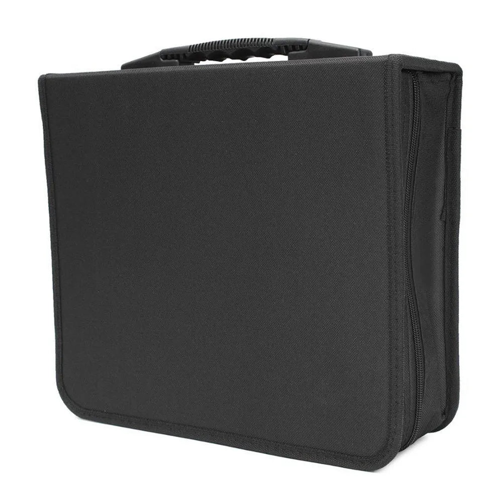 Black Oxford cloth CD DVD storage wallet organiser with carrying strap and zipper closure