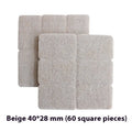 Beige plastic furniture protection pads in round and square shapes showing five different size options