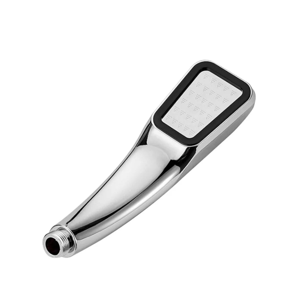 Orange hand-held pressurised shower head with rain function, part of a complete shower set