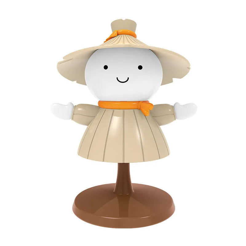 Brown scarecrow cartoon small night lamp on bedside table with USB cable