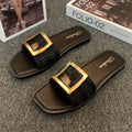 Women's flat summer slippers in apricot, black or khaki with PVC soles