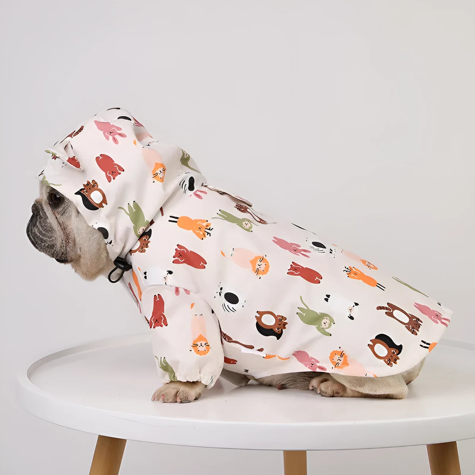 Cartoon dog raincoat with waterproof PU coating in beige cat head design