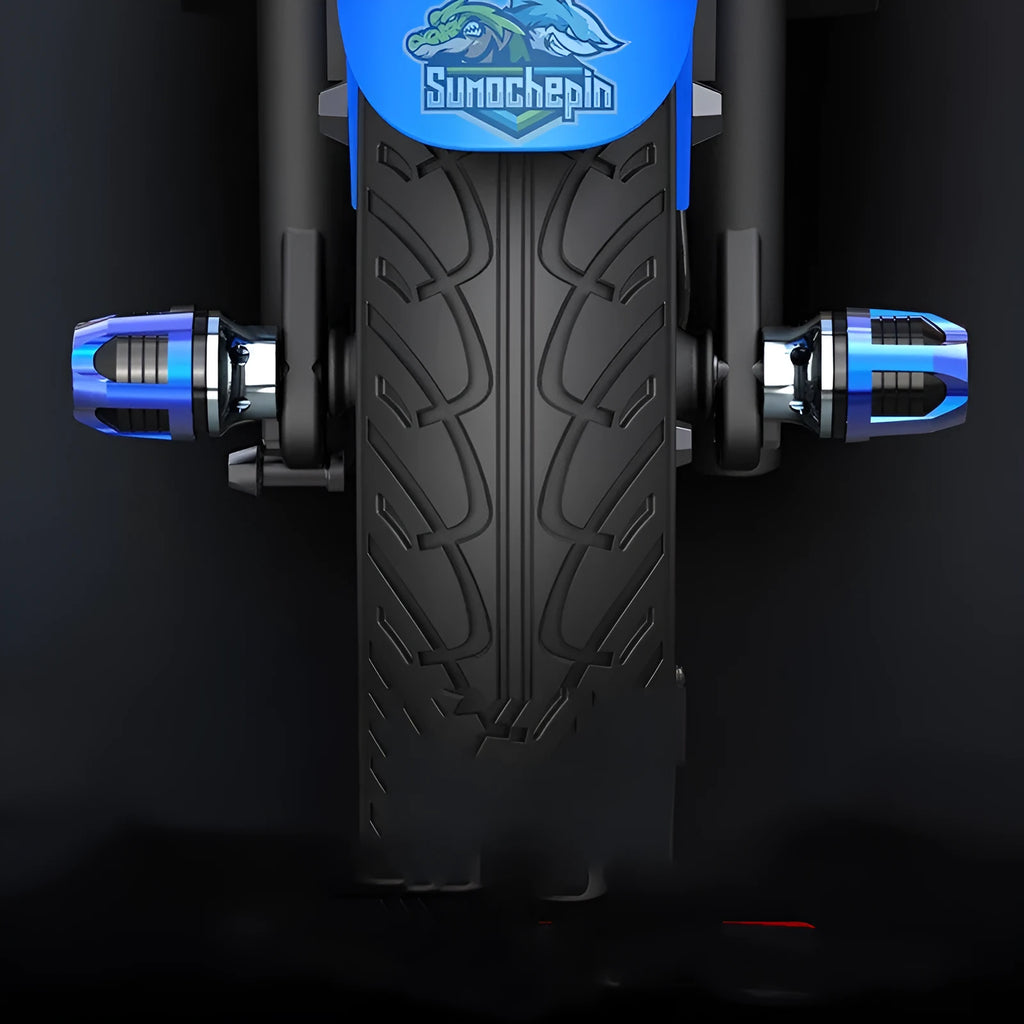 A pair of anodised aluminium fork cups for M14 motorcycle and electric scooter front axles in a selection of colours.