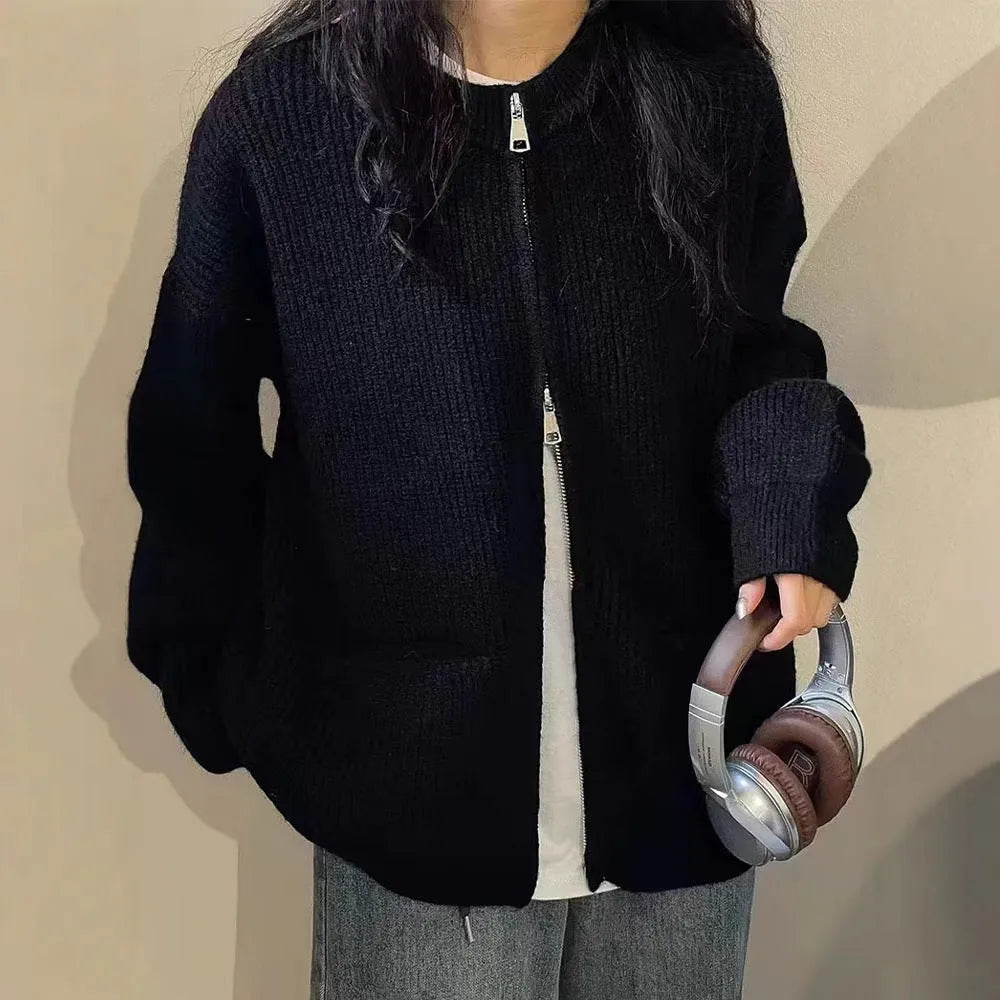 Soft viscose long sleeve cardigan coat in beige, grey, black, or khaki.