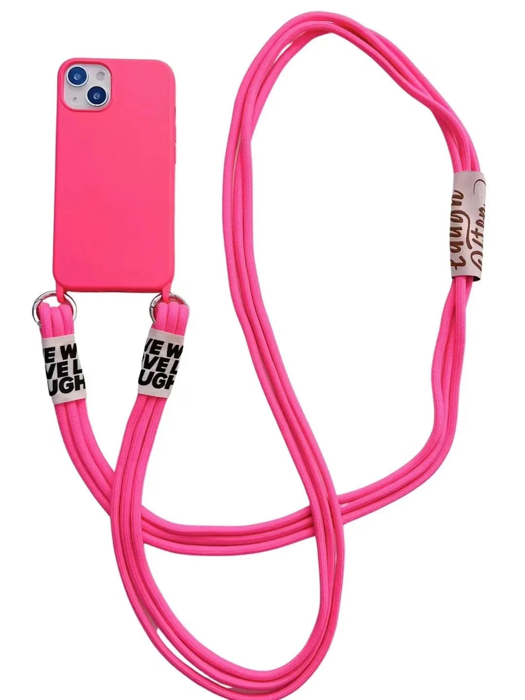 Diagonal lanyard silicone phone case in brown with grey strap for iPhone models