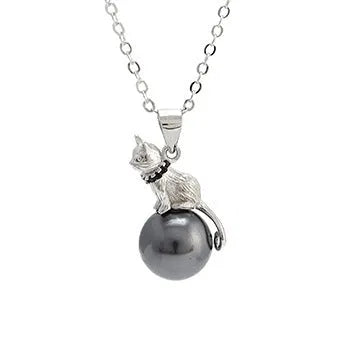 925 sterling silver cat pendant necklace with clavicle-length chain