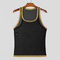 Men's tight-fitting black mesh vest with straight hem for sports and casual wear