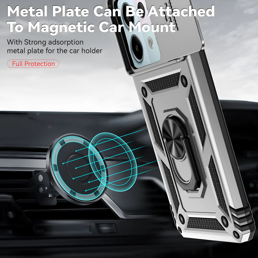 Drop-resistant phone case for Redmi Note 13 Pro with bracket and magnetic suction, black colour