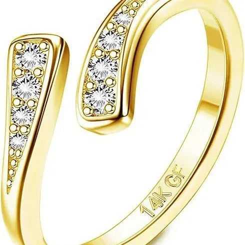 Geometric gold plated toe ring with rhinestone design on an alloy band.