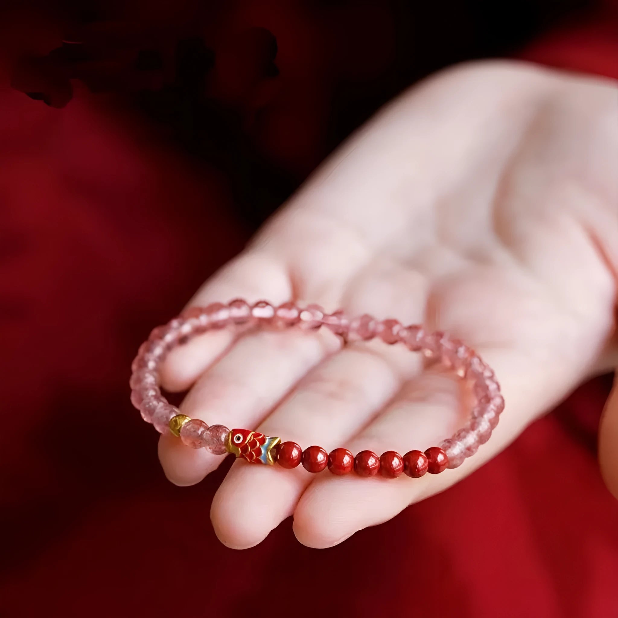 Women's purple cinnabar and strawberry quartz retro bracelet with dripping oil treatment