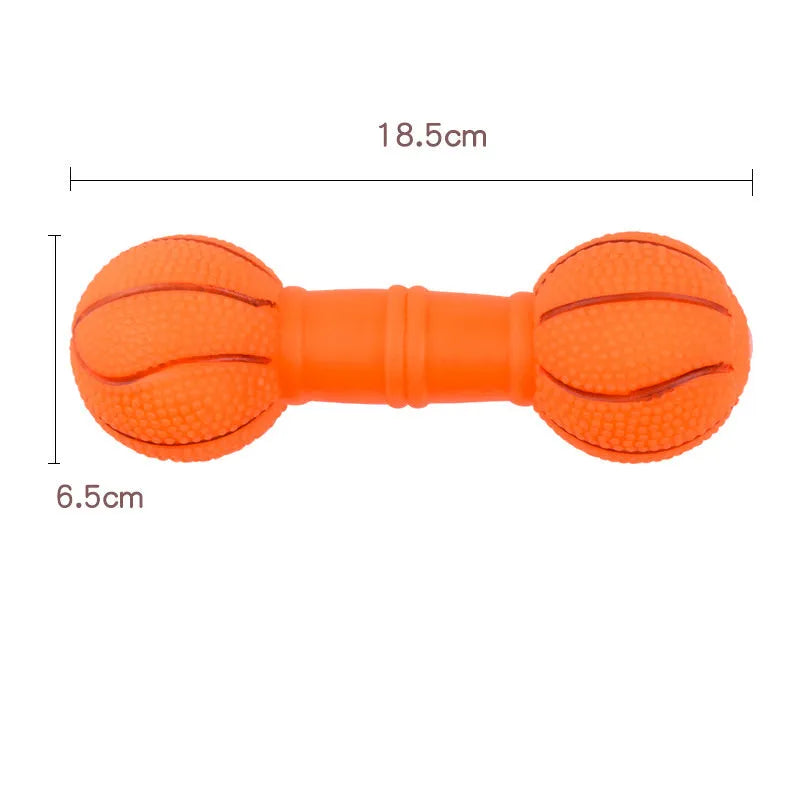 Brown orange white yellow football dumbbell shaped PVC squeaky dog chew toy
