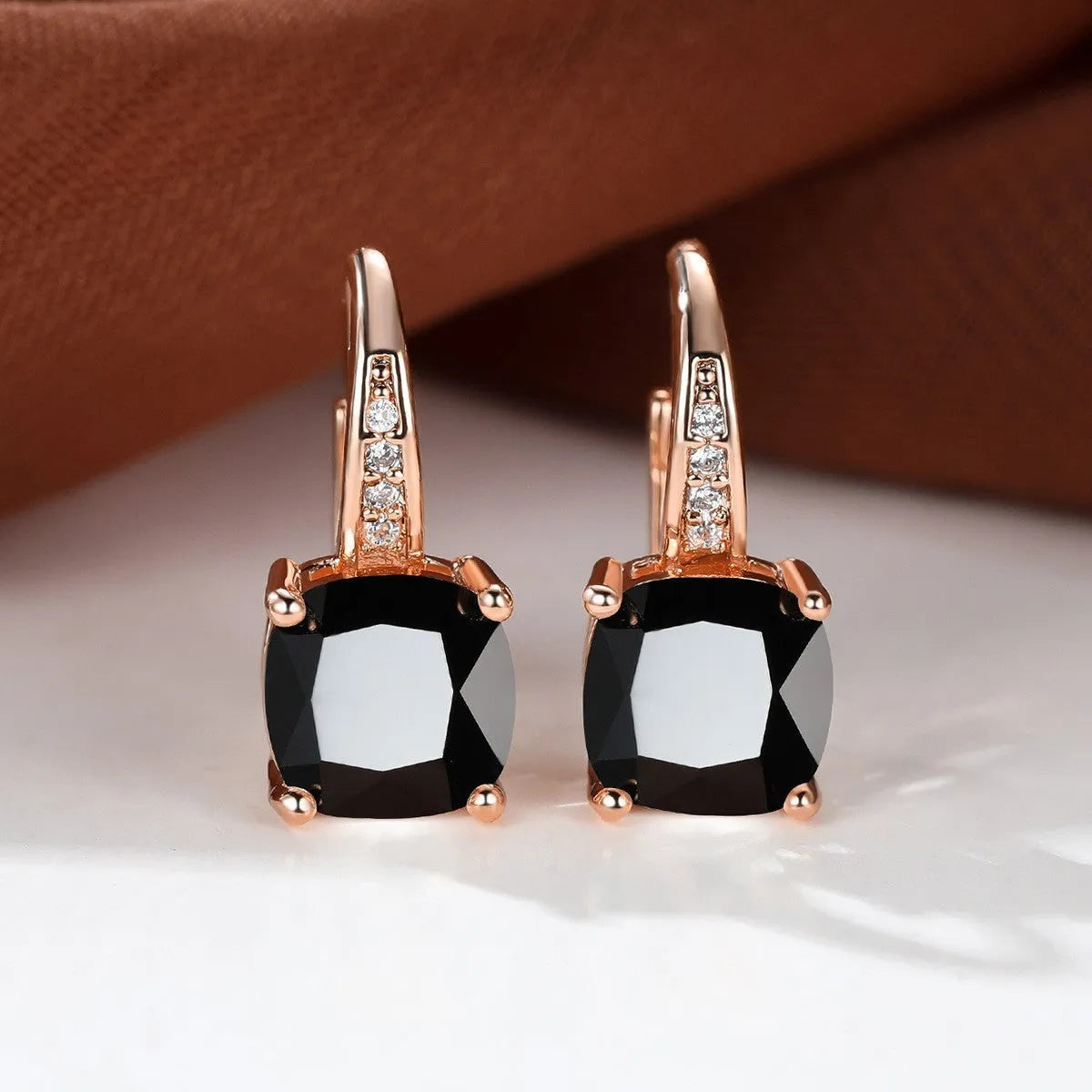 Square zircon geometric ear hook earrings in electroplated copper with Korean style design