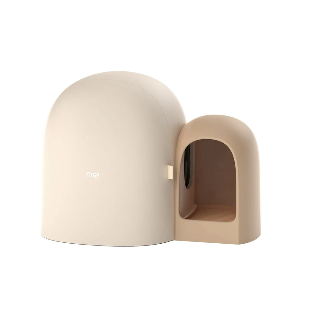 Creative fully enclosed cat litter box in Aurora White colour with top entry, measuring 67.7 cm long