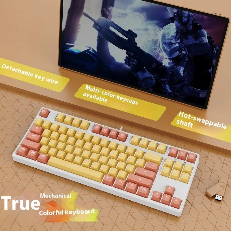 87-key tenkeyless mechanical keyboard in a dual-colour keycap design with metal frame