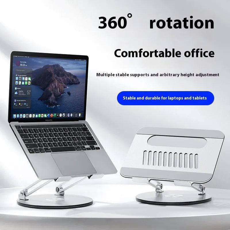 Silver aluminium alloy laptop stand with foldable rotatable design