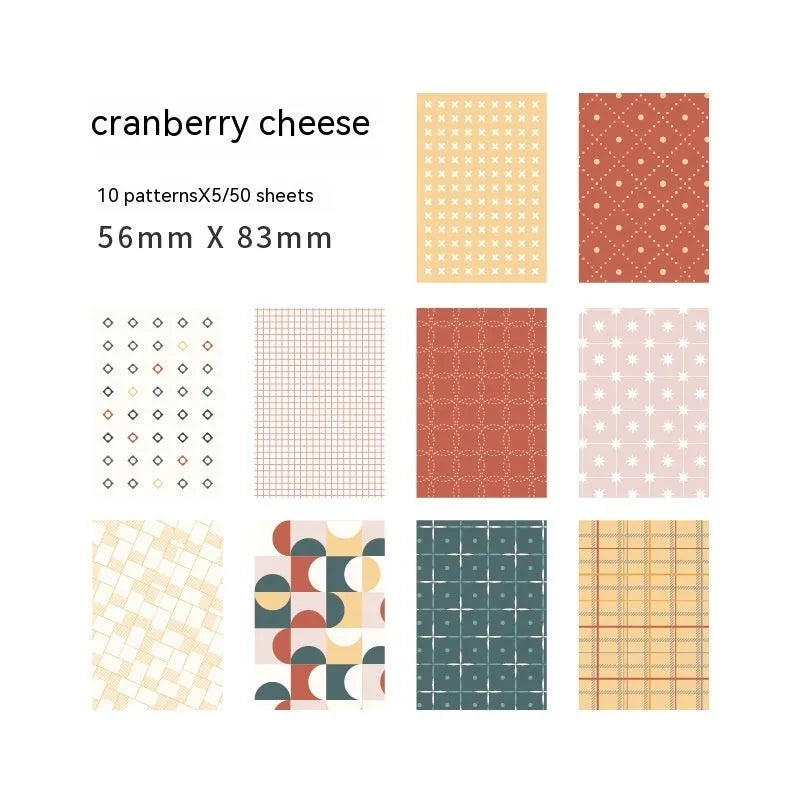 Dessert Supply Series retro collage note paper set showing ten different pastel colours on 56x83mm sheets
