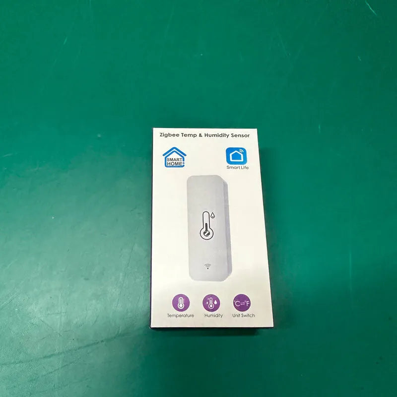 White WiFi Zigbee Tuya smart temperature humidity sensor with ABS housing measuring 72mm long