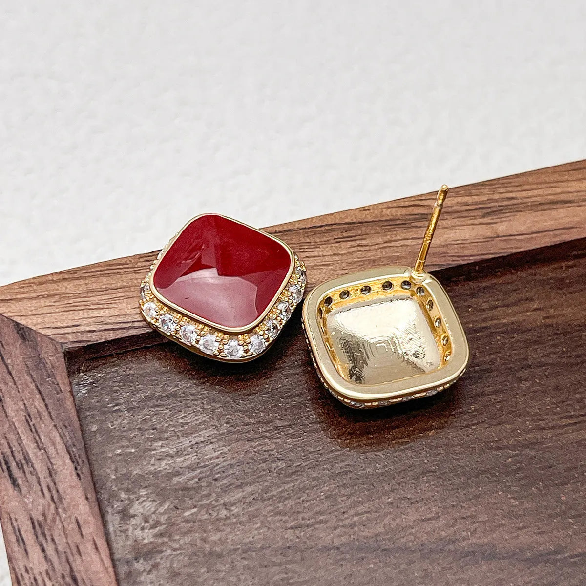 Retro red geometric square earrings with alloy construction and sweet cool style