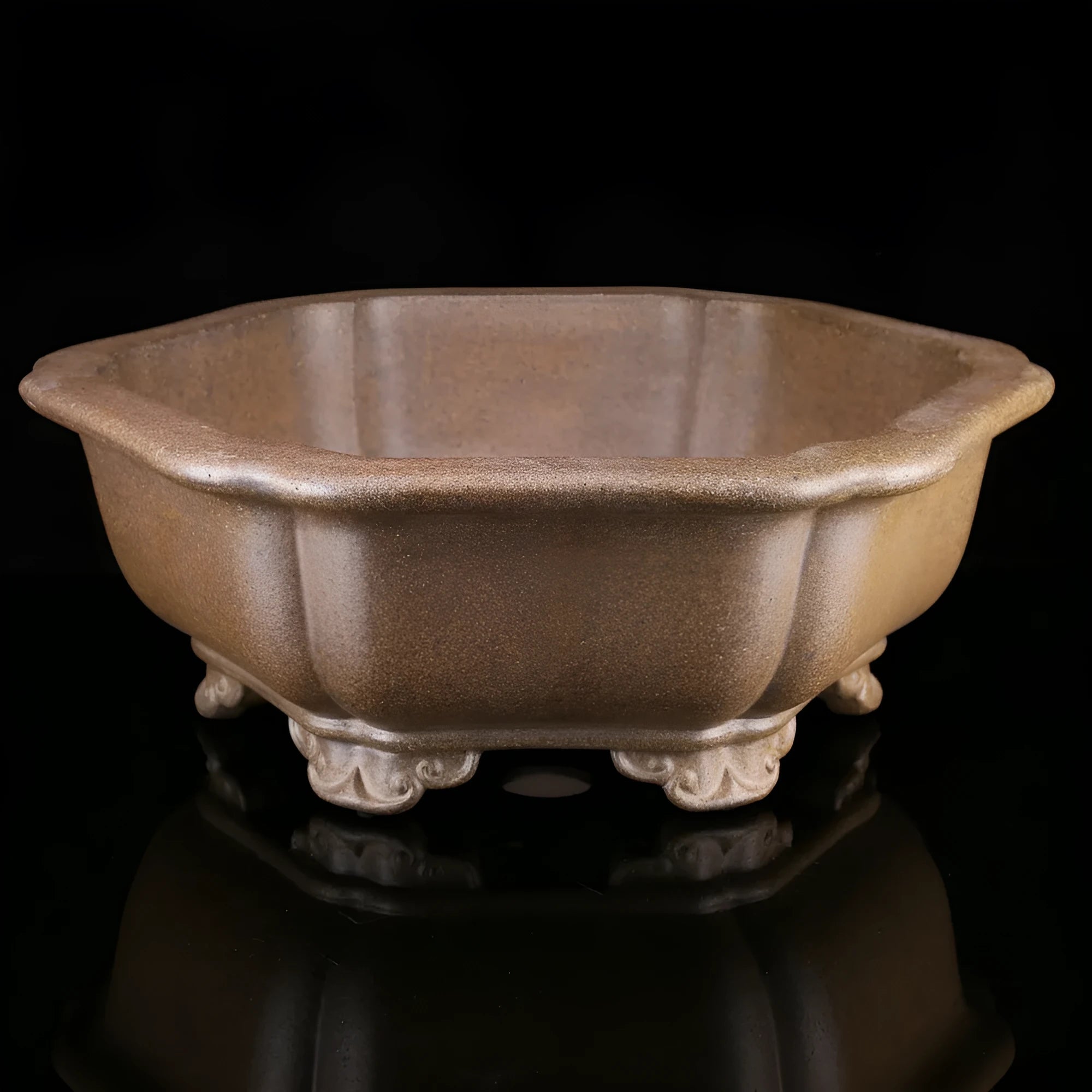 Handmade Yixing purple sand bonsai planter in large hexagonal design