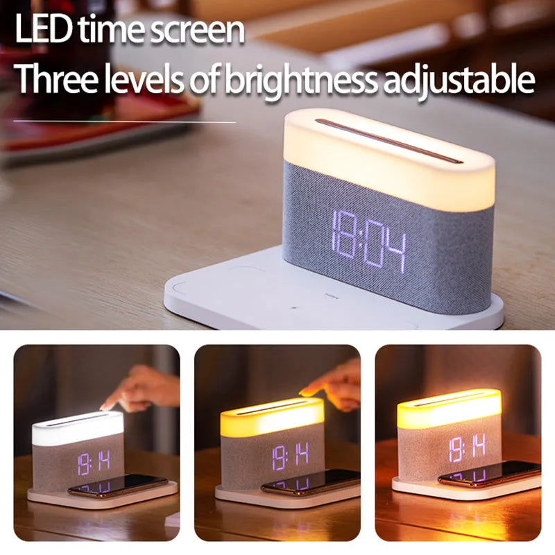 Modern minimalist wireless charging desktop clock with night light and table lamp functions