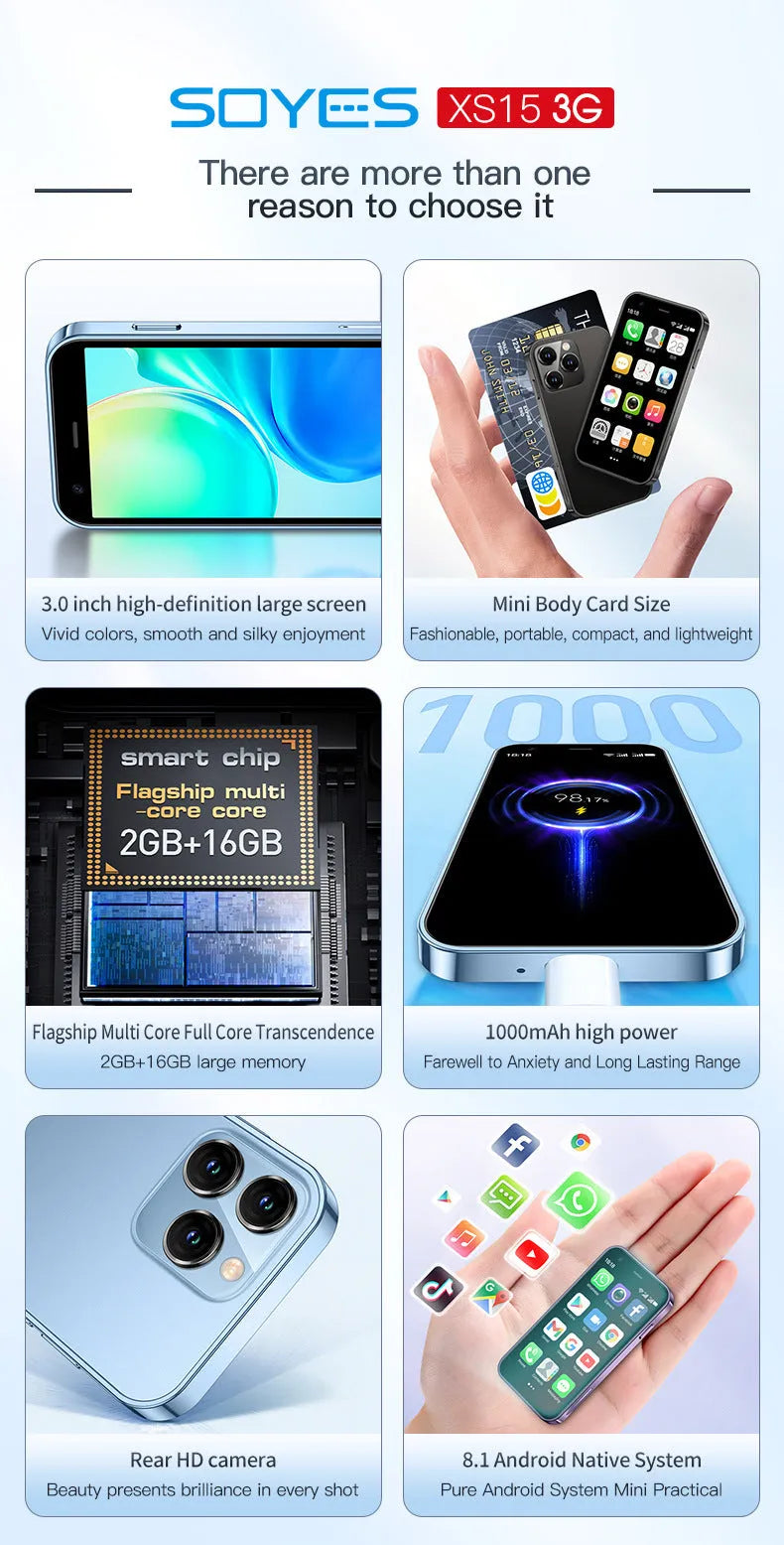 S23PRO XS15 mini smartphone in black, green, or pink purple with Android OS and 3G WIFI connectivity